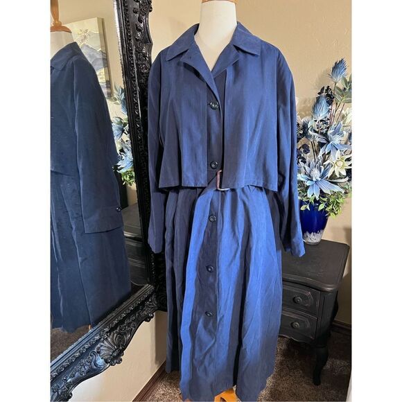London Fog Navy Blue Trench Size 10 Regular - Picture 1 of 6